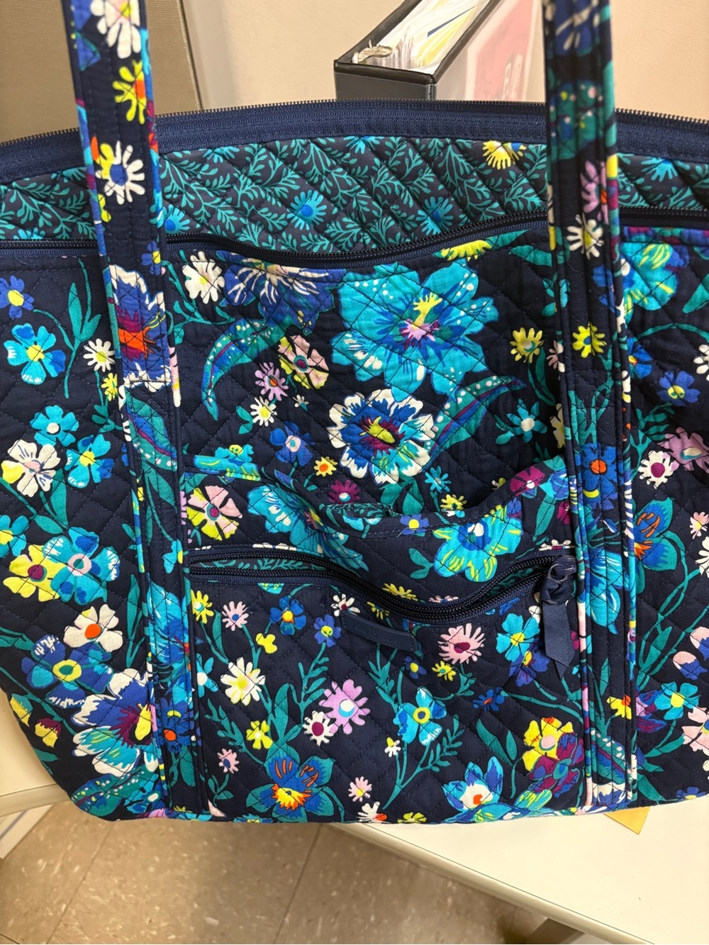 Vera Bradley Floral Quilted Tote in Navy Blue, Teal, Turquoise